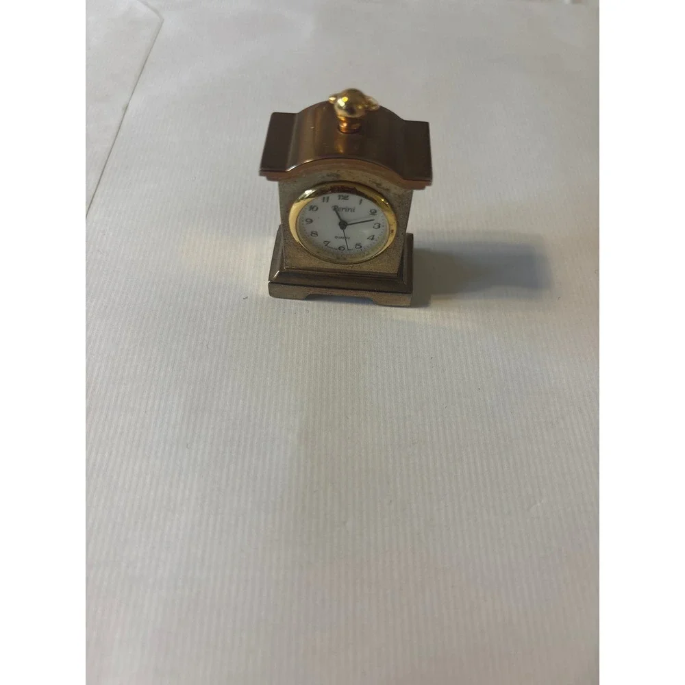 Rerini Miniature Mantle Clock Unisex OS Gold Good Quartz Analog Desk untested